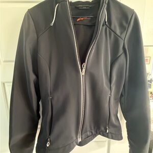 Women's Black Hooded Utility Jacket with Zip Pockets
